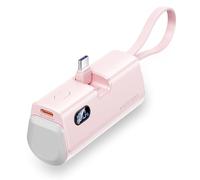VENTION Mini Power Bank de 4800 mAh con cable de tipo C y Lightning integrado, carga rápida de 22,5 W, pantalla LED de salida dual, batería portátil para iPhone 16/15/14 AirPods (rosa)