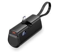 VENTION Mini Power Bank de 4800 mAh con cable de tipo C y Lightning integrado, carga rápida de 22,5 W, pantalla LED de salida dual, batería portátil para iPhone 16/15/14 AirPods (negro)