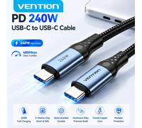 Vention PD 240W USB tipo C a USB C Cables de cargador rápido para Samsung iPhone USB C a tipo C Cable de datos de carga rápida para Redmi K80 PD240W 5A 2.0 Black