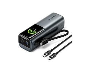 VENTION Power Bank 27000 mAh 200W, batería Externa Carga rápida con Pantalla Digital y animación Emoji, Cable USB-C Integrado, 2× USB-C + USB-A, para MacBook Pro, DELL/HP, iPhone 17/16/15, Galaxy