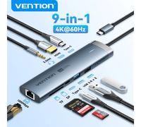 Vention USB C Hub HDMI 4K 60Hz 9 en 1 PD 100W RJ45 adaptador USB3.0 Hub 5Gbps estación de acoplamiento divisor para MacBook Air iPad portátil 6 in 1 4K 60