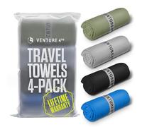 VENTURE 4TH Paquete de 4 toallas de secado rápido. Toallas de viaje de microfibra ideales para camping, senderismo, mochileros, gimnasio. Toallas de viaje ligeras y de secado rápido para el cuerpo.