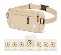 Venture4th Riñonera Interior - Bolso de Viaje Anti Robo para Hombres y Mujeres con tecnología RFID para Viajar con Estilo y Total Seguridad (Beige + 7 RFID Sleeves)