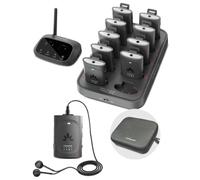 Venucast Audiplex MX - Sistema de escucha asistente con 1 transmisor y 10 receptores inalámbricos, cobertura de audio de hasta 100 m, solución de grupo escalable para iglesias, aulas y eventos