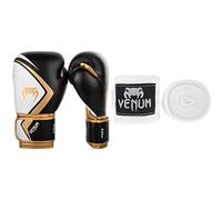 Venum Contender 2.0 Guantes de Boxeo, Unisex Adulto, Negro/Blanc-Oro, 12 Oz + Kontact Vendas de Boxeo, Unisex Adulto