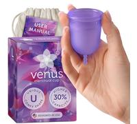 Venus Copa menstrual grande - Mayor capacidad (+30%) - Diseño único en forma de U para días de flujo más pesado - Obtén 12 horas de protección sin fugas - Copa de período reutilizable 100% silicona de