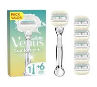 Venus Gillette Comfortglide 5 Sensitive Maquinilla de Depilación Para Mujer, 1 Mango de Metal y 6 Cuchillas de Recambio, Depilación Suave, Bandas Lubricantes con Aloe