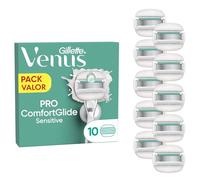 Venus Gillette Pro ComfortGlide Sensitive Recambios Para Maquinilla De Mujer, Pack De 10 Cuchillas De Recambio Con 5 Hojas y Banda Lubricante Con Aloe Vera, Depilación Suave, Apurada Y Duradera,