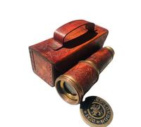 Venus Incorporation Telescopio de trabajo de latón macizo/Spyglass con caja réplica en caja de cuero, con óptica de vidrio, extensible a 14 pulgadas, hecho de latón puro, alcance decorativo para niños