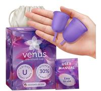 Venus Kit de inicio de copa menstrual - Juego de 2 tazas en 1 paquete - Perfecto para principiantes - Registrado por la FDA y vasos menstruales reutilizables de silicona 100% médica - Made in USA