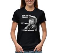 Venus Style Steve Mcqueen Motorcycle Biker Cool Retro Vintage Classic How Are The Brakes I Don't Know Never Touch Them Camiseta Negra de Mujer Size L