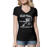 Venus Style Steve Mcqueen Motorcycle Biker Cool Retro Vintage Classic How Are The Brakes I Don't Know Never Touch Them Camiseta Negra de Mujer con Cuello de Pico Size M
