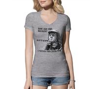Venus Style Steve Mcqueen Motorcycle Biker Cool Retro Vintage Classic How Are The Brakes I Don't Know Never Touch Them Camiseta Gris de Mujer con Cuello de Pico Size M