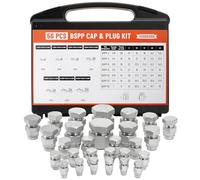 Venussar 56 piezas BSPP Kit de tapa y enchufe, kit de tapa hidráulica y enchufe con rosca de precisión, kit de adaptador de montaje hidráulico de acero galvanizado, tamaños de tablero