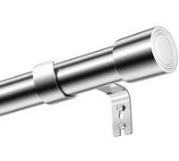 Venwemong Barra Cortinas Extensible de Acero Inoxidable 25 mm con Remates, Soporta 10 kg, Barra de Cortina Ajustable con Soportes para Cortinas con Anillas, Salon, Dormitorio, Plateado, 84-150 cm