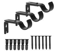 Venwemong Soporte para Barra de Cortina Soporte de Barra de Cortina de Montaje en Pared de Metal Ajustable con Tornillos, Paquete de 3 Negro