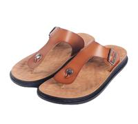 VENYAA Chanclas hombre Zapatillas Cuero Antideslizante Playa,Cómodas Sandalias de Playa de Verano,Moda Zapatillas Antideslizantes para Caminar(Size:EU 43,Color:brown)