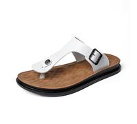 VENYAA Chanclas hombre Zapatillas Cuero Antideslizante Playa,Cómodas Sandalias de Playa de Verano,Moda Zapatillas Antideslizantes para Caminar(Size:EU 40,Color:blanco)