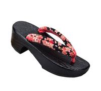 VENYAA Chanclas japonesas de madera, zapatos tradicionales japoneses, zuecos para mujer, sandalias de rendimiento en escenario, zapatos japoneses de madera de dos dientes (tamaño: 25 cm, color: negro