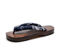 VENYAA Chanclas para Hombres,Verano Japonés Tradicional Zuecos Geta Zapatillas Chanclas Kimono Zuecos de Madera Playa Sandalias(Size:EU 45,Color:Blue+2)