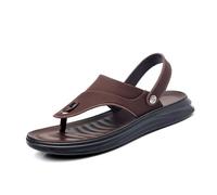 VENYAA Hombre Chanclas Zapatillas Cuero Playa,Cómodas Sandalias de Playa de Verano,casuales al aire libre Moda Zapatillas Antideslizantes para Caminar(Size:EU 42,Color:brown)