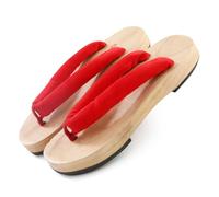 VENYAA Sandalias de Zuecos de Madera para Mujeres,Japoneses Tradicionales Zapatillas Zuecos,Ocio Kimono Zuecos de Playa Fuera de Casa Zapatillas(Size:EU 37,Color:Red)