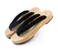 VENYAA Sandalias de Zuecos de Madera para Mujeres,Japoneses Tradicionales Zapatillas Zuecos,Ocio Kimono Zuecos de Playa Fuera de Casa Zapatillas(Size:EU 39,Color:Negro)