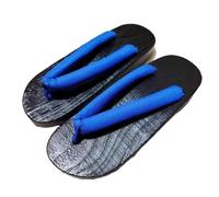VENYAA Zuecos de Madera Japoneses Sandalias,Mujeres Japonés Tradicional Antideslizante Zuecos Chanclas Kimono Zuecos de Madera Playa Antideslizante Round Head Zapatilla(Size:EU 37,Color:Azul)
