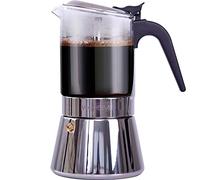 VeoHome Cafetera Italiana Transparente de Vidrio y Acero Inoxidable - 6 Tazas/360ml - Cocina Inducción, Vitrocerámica y Gas - Cafetera Moka Resistente y Apta para Lavavajillas