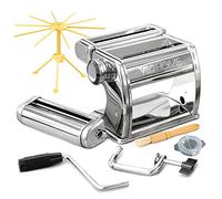 VeoHome Máquina manual de pasta con secador, acero inoxidable, herramienta versátil con grosor ajustable, laminador y manivela - fideos frescos caseros, espagueti, lasaña