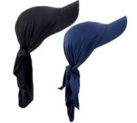 VEOIRXU 2 Piezas Chemo Headwear Brim Visor Hat Boina para Mujer Gorra para Mujer Pañuelo para Cabeza con Visera Turbante Atado Atrás Gorras de Béisbol para Sol (Negro + Azul Oscuro)