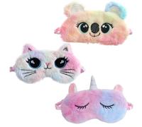 VEOIRXU 3 Piezas Antifaz para Dormir Niños Antifaz para Dormir Animales Felpa Máscara de Sueño Animados Bonitos Antifazs Dormir Transpirable para Niños Adultos (Colorido, Gatos+Koalas+Unicornios)