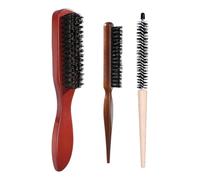 VEOIRXU 3 Piezas Cepillo Cerdas Jabali Cepillo Pelo Con Mango de Madera Mini Cepillos Redondos Pequeños Para Cabello Cepillo Barba Cepillo Pelo Antitirones Para Cabello Fino Corto Flequillo Barba