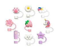 VEOIRXU 9 Piezas Tapones para Pajitas Reutilizables Cubiertas de Pajita 10mm Silicona Tapón de Pajita Suave Straw Cover Lindo Funda Antideslizante Protectora de Paja Tapa de Paja (9 Estilos)