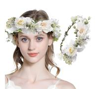 VEOIRXU Corona de Flores Diadema Flor Corona Ajustable Diademas de Flores Garland Guirnalda Diadema Corona Cinta el Cabello para Mujeres y Niñas para Fiesta Festival Travle Nupcial Boda (Blanco)
