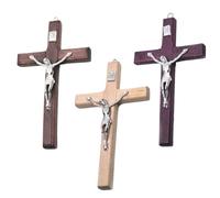 VEOIRXU Crucifijo de Pared de 3 Piezas de 12 x 7 cm, Colgante de Cruz con Figura de Jesús de Madera Vintage, Adorno Cristiano, Regalo de Adorno de oración, Colgante, Nacimiento, comunión, Bautismo