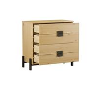 Vep Home - Cómoda de 4 Cajones - 81x84x40 cm - Material de Madera Pino Macizo - Ideal para Dormitorios, Recibidores o Salones - Color Miel con Detalles Negros