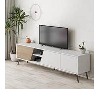 Vep Home - Mueble de TV Fiona 180 cm - Estructura Metálica Negra - Medidas 180x35,6x48 cm - Funcional y Estilizado para Salones Contemporáneos - Diseño Moderno en Blanco y Roble