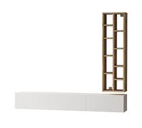 Vep Home Mueble para TV y Estantería Luvio - Dimensiones 175x27x25 cm + 34x22x120 cm - Montaje Fácil en Madera MDF - Diseño Modular en Color Fieltro y Blanco
