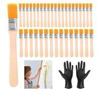 VEPEPE 50 Pieza Pequeño Brochas Pintura con 4 Guantes, 1.2 cm &1.5 cm Brochas Pintor Planos Anchos Kit, Anchos Pincel con Mango Madera Pequeño para Chalk Paint Muebles Arte Pintura Suministros DIY