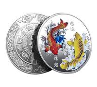 vepoty Moneda de la Suerte 1 Pieza Moneda Conmemorativa de pez Moneda Coleccionable China Moneda de Recuerdo Retro Insignia Artesanal en Relieve Regalo