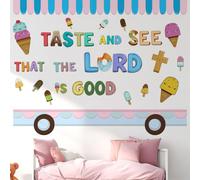 VePret Pegatinas para pared Kawaii Camión de Helados, Despegables y Autoadhesivas, Grandes Pegatinas para pared con la Frase "Prueba y ve que el Señor es bueno" y Murales, Desmontable