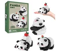 VEQENIFY Juego de Bloques de Construcción 3 en 1, Mini Building Blocks Panda diseño de Juguetes Kit, Micro Bloques de Construcción de Animales Set, Panda Construccion Apto para Adultos y Niños (A)