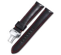 Ver Banda Francia 16 mm 18 mm 19 mm 20 mm del Cuero 22mm 24mm Correa de Cuero Hombres Mujeres Pulsera de la Mariposa Hebilla del despliegue Negro con Rojo, 20mm