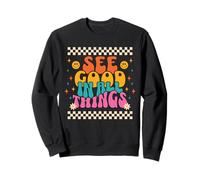 Ver bien en todas las cosas Retro Estética Groovy Sonrisa Cara Diversión Sudadera