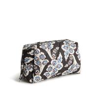 Vera Bradley Bolsa de Maquillaje Mediana de Sarga de poliéster para Mujer, Calyx + Pluma Negra, Talla única, Cosmético Mediano de Sarga de poliéster