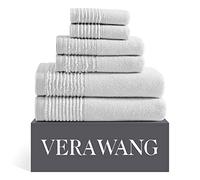 Vera Wang - Bath Towels, Super Soft 100% Cotton Towel Set, Highly Absorbent with a Medium-Weight Plush Feel, Low Linting & Fade Resistant Bathroom Towels (Sculpted Pleat Grey, 6 Piece)