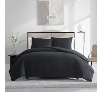 Vera Wang - Juego de Funda de edredón King, Juego de Ropa de Cama Reversible de algodón con Fundas a Juego, decoración del hogar de diseño (piqué Negro, King)