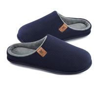 VeraCosy Zapatillas deslizantes de pana para hombre cómodas antideslizantes con espuma viscoelástica zapatos de casa para interiores con forro de felpa coralina Bleu marine,42-43 EU