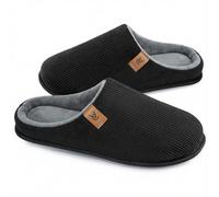 VeraCosy Zapatillas deslizantes de pana para hombre cómodas antideslizantes con espuma viscoelástica zapatos de casa para interiores con forro de felpa coralina Negro oscuro,40-41 EU